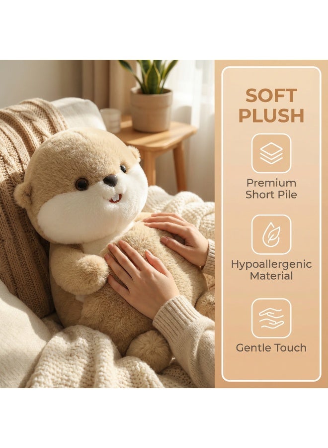 30cm Cute Otter Plush Toy with Blue Fish Backpack - Soft Stuffed Animal for Kids - Image 3